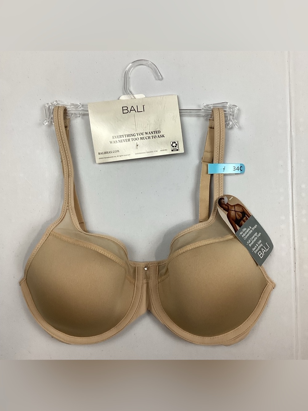 Bali Ultra Light T-Shirt Bra Underwire Full Coverage Tan 34C New! Retail $54